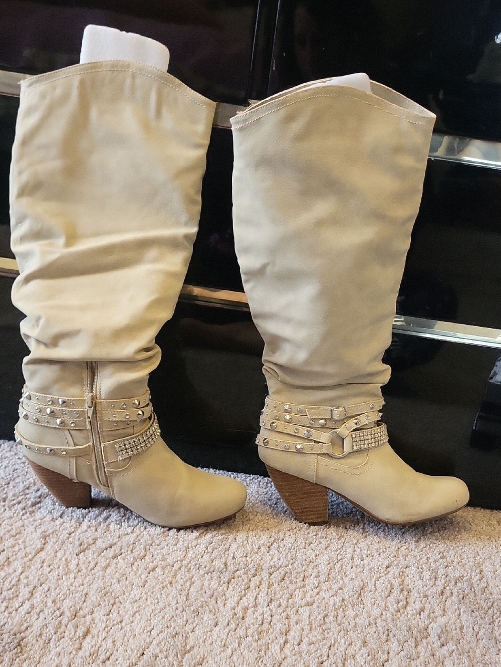 Knee-High Boots with Studded Straps